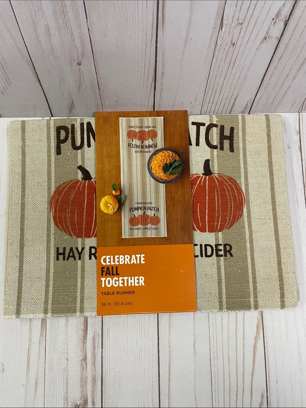 Pumpkin Patch Tan Burlap Table Runner Fall Farmhouse Hay Ride Jute 36" x 13" NEW